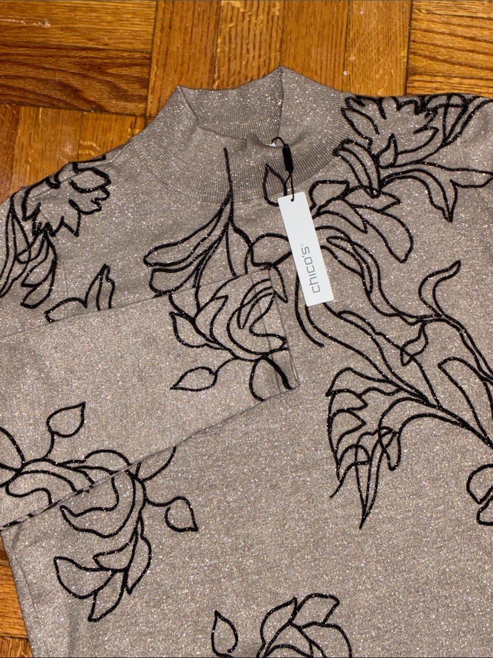 Chico’s, Women’s 3/ XL, NWT Sparkly Taupe and Black Top